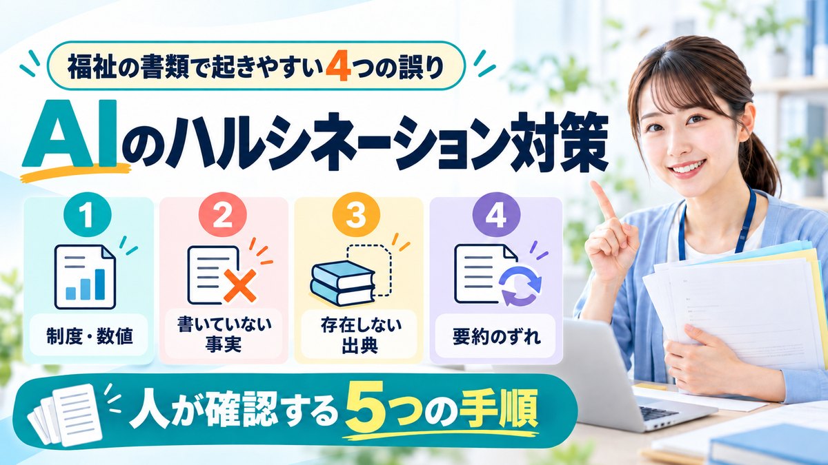 AIのハルシネーション対策|福祉の書類で起きやすい4つの誤りと、人が確認する5つの手順